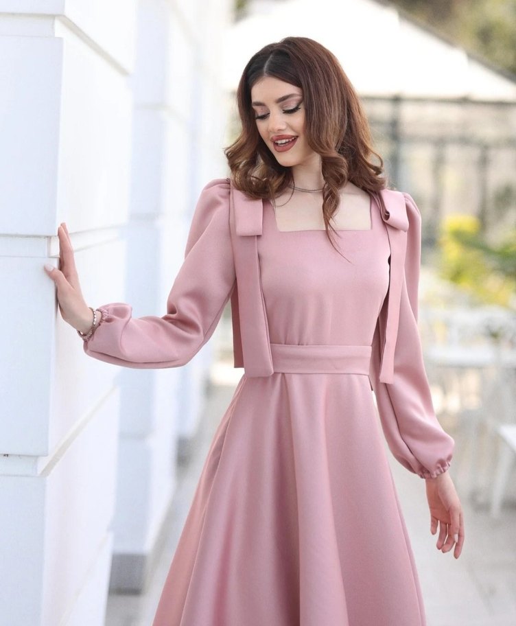 Uzun Kollu Modern Klasik Elbise - Görsel 3