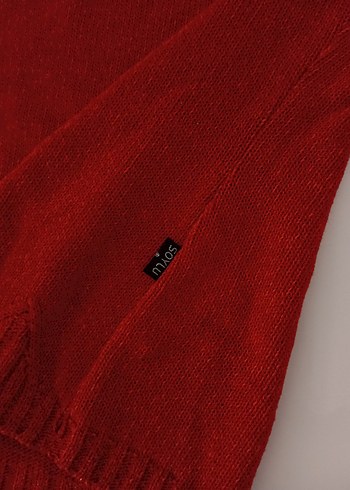 Kırmızı V Yaka Bohem Kadın Kazak - Görsel 3