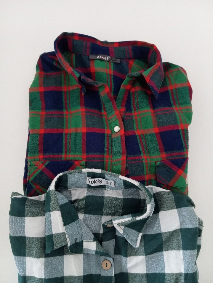 Kadın Renkli Kareli Pamuklu oduncu Gömlek - Görsel 2