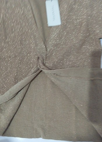 Kahverengi Parlak V Yaka Kadın Hırka - Görsel 4