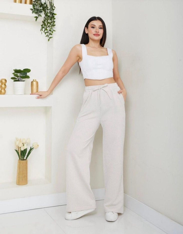 Bej Rahat Kesim Kadın Pamuk Pantolon - Görsel 3