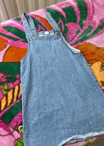 Kadın Mavi Denim Kısa Salopet - Görsel 2