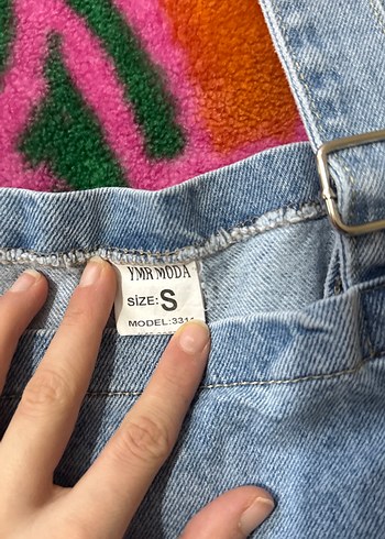 Kadın Mavi Denim Kısa Salopet - Görsel 3