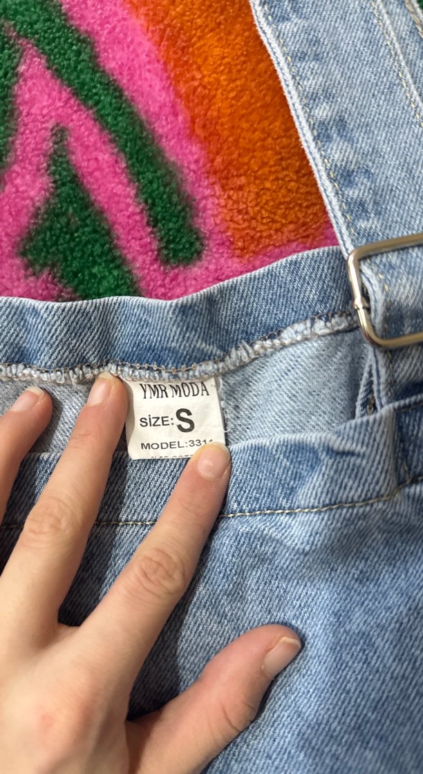 Kadın Mavi Denim Kısa Salopet - Görsel 3