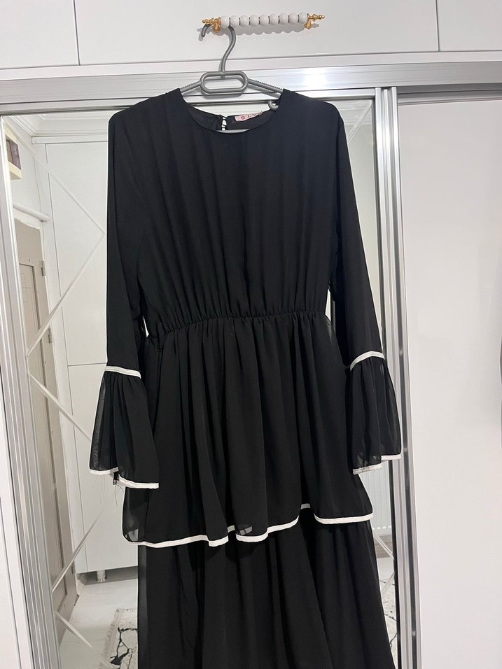 Drapeli Siyah Midi Hamile Eteği - Görsel 2