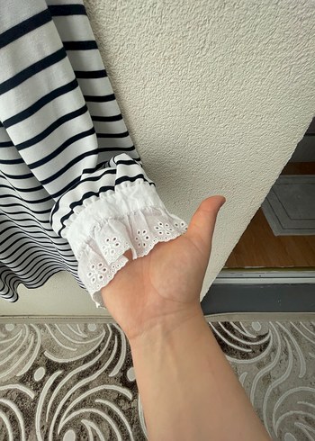 LC Waikiki Dantel Detaylı Beyaz Çizgili Kadın Bluz