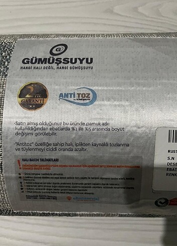 Diğer Gümüşsuyu halı sıfır üründür 