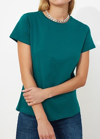 Zümrüt Yeşili bayan t-shirt kısa kollu 