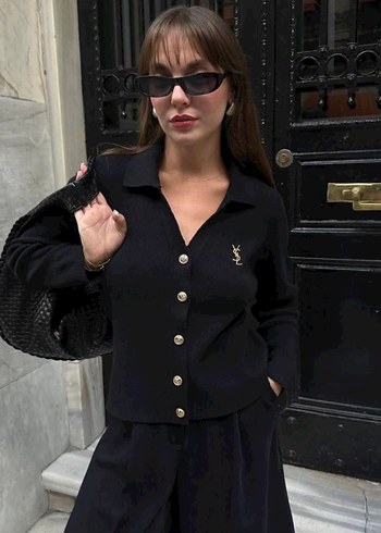 Gold Düğmeli Siyah YSL Hırka