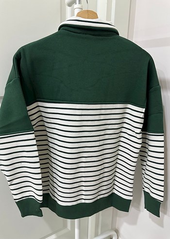 Zara Yarım Fermuarlı Çizgili Yeşil Kadın Sweatshirt