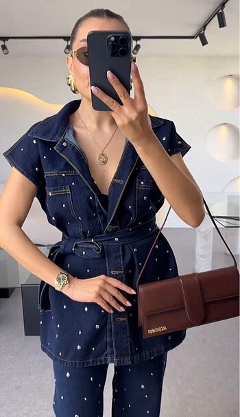 Zara Zara Model Zımbalı Denim Takım