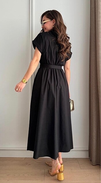 Zara Siyah Kemerli Poplin Elbise