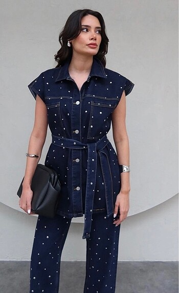 Zımbalı Denim Takım