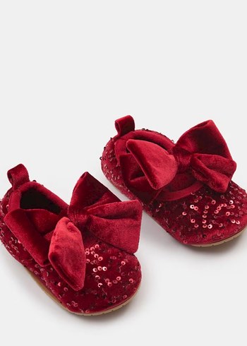 Kız Çocuk Bordo payetli Fiyonklu Babet - Görsel 2