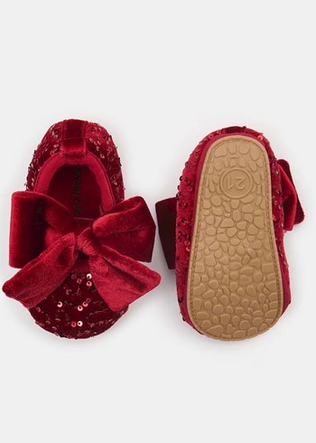 Kız Çocuk Bordo payetli Fiyonklu Babet - Görsel 3