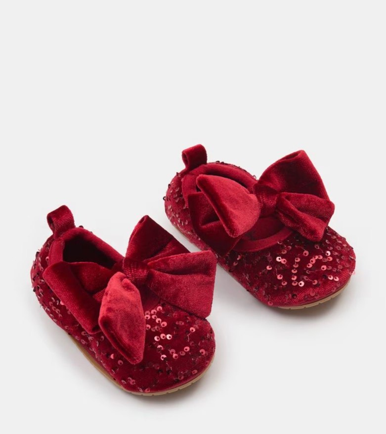 Kız Çocuk Bordo payetli Fiyonklu Babet - Görsel 2