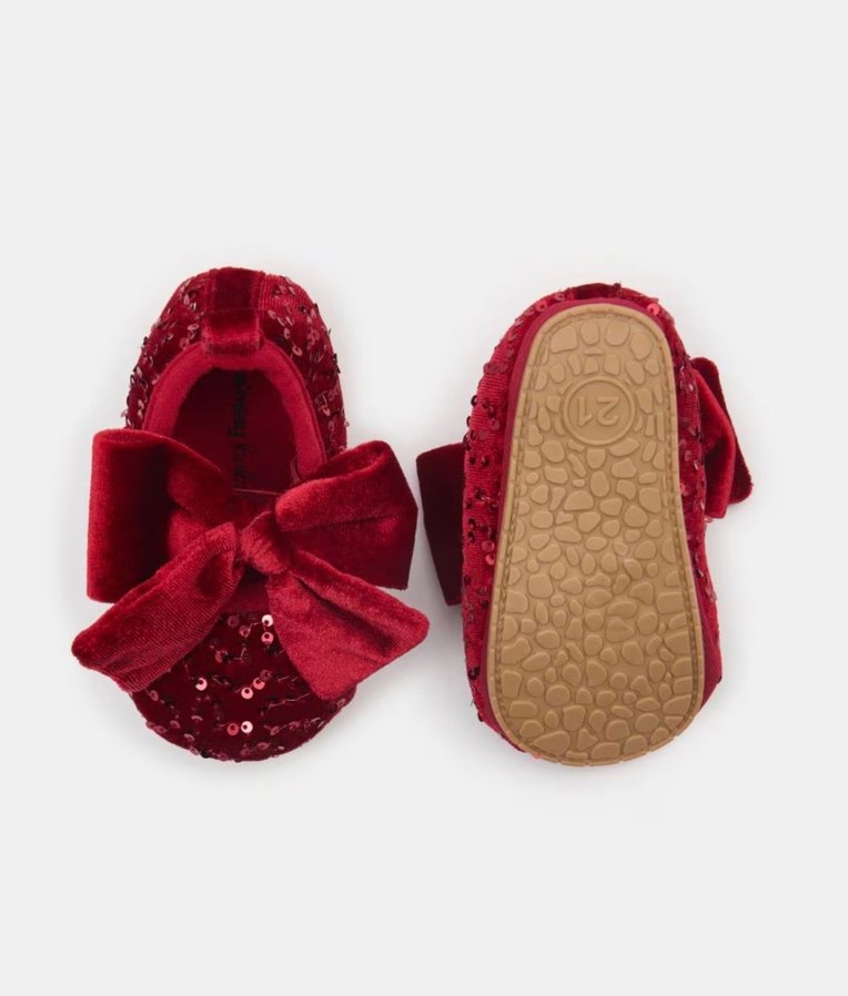 Kız Çocuk Bordo payetli Fiyonklu Babet - Görsel 3