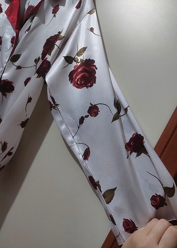 Diğer Bordo Çiçek Desenli Uzun Kollu Midi Kadın Pijama