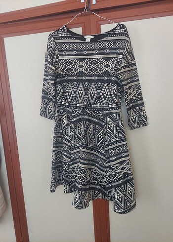 Bohem Desenli Gri Midi Elbise