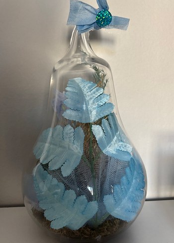 Mavi Mini Figürlü Cam Dekoratif Armut teraryum - Görsel 3