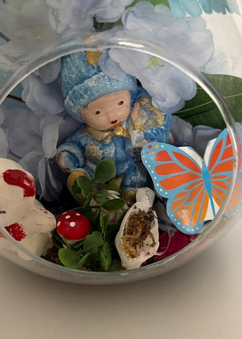 Mavi Mini Figürlü Cam Dekoratif Armut teraryum - Görsel 2