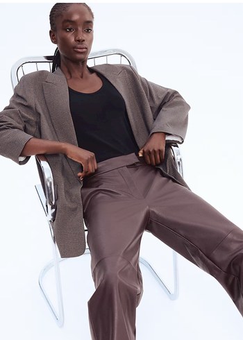 H&M Bordo Deri Pantolon