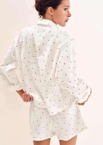 s Beden beyaz Renk Kalp desenli müslin pijama takımı