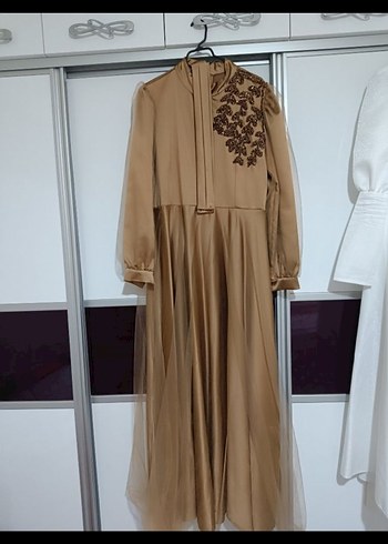 Kahverengi Uzun Kollu Abiye Elbise - Görsel 5