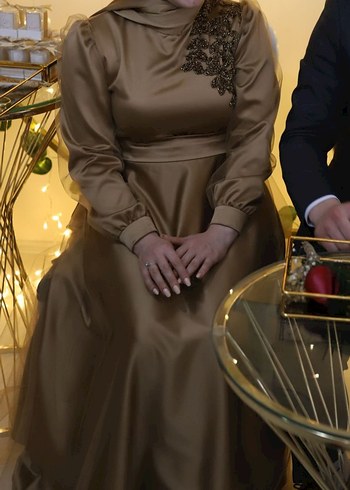 Kahverengi Uzun Kollu Abiye Elbise - Görsel 2