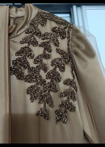 Kahverengi Uzun Kollu Abiye Elbise - Görsel 7