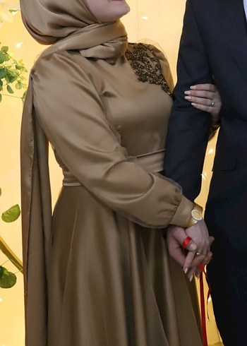 Kahverengi Uzun Kollu Abiye Elbise - Görsel 4