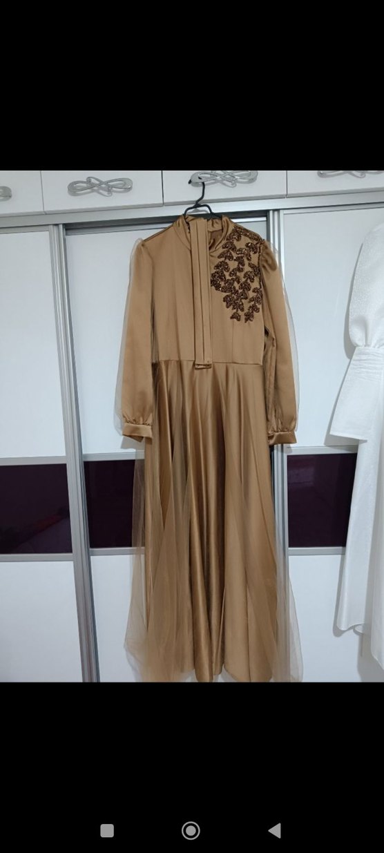 Kahverengi Uzun Kollu Abiye Elbise - Görsel 5
