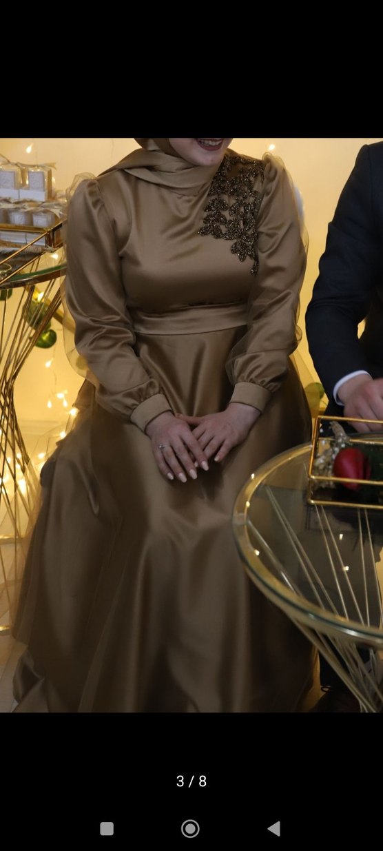 Kahverengi Uzun Kollu Abiye Elbise - Görsel 2