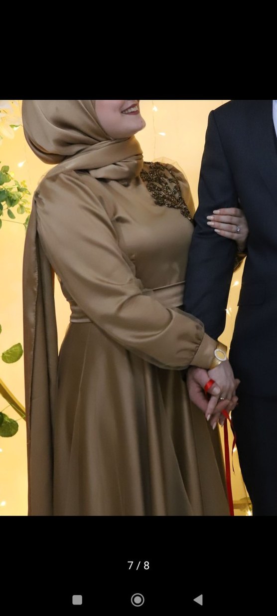 Kahverengi Uzun Kollu Abiye Elbise - Görsel 4