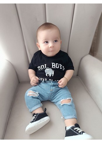 Bej Erkek Çocuk Bol Kesim Denim Pantolon - Görsel 6