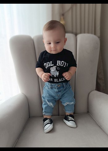 Bej Erkek Çocuk Bol Kesim Denim Pantolon - Görsel 4