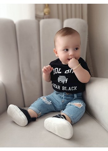 Bej Erkek Çocuk Bol Kesim Denim Pantolon - Görsel 5