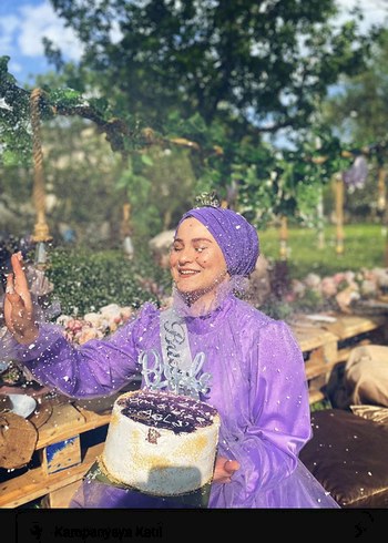 Uzun Kollu, Yüksek Yakalı Mor Bohem Midi Elbise - Görsel 2