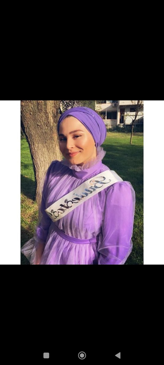 Uzun Kollu, Yüksek Yakalı Mor Bohem Midi Elbise - Görsel 4