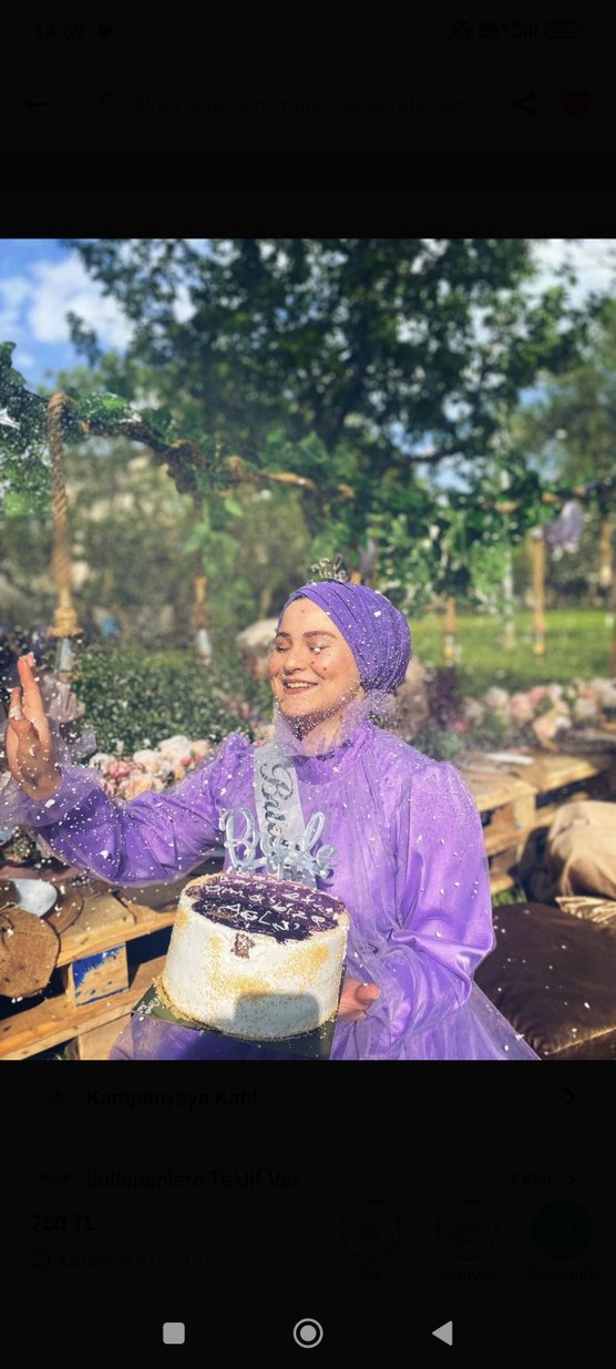 Uzun Kollu, Yüksek Yakalı Mor Bohem Midi Elbise - Görsel 2