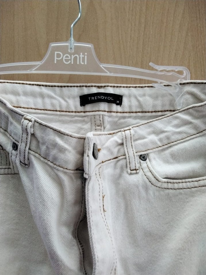 Beyaz Regular Fit Kadın Kot Pantolon - Görsel 3