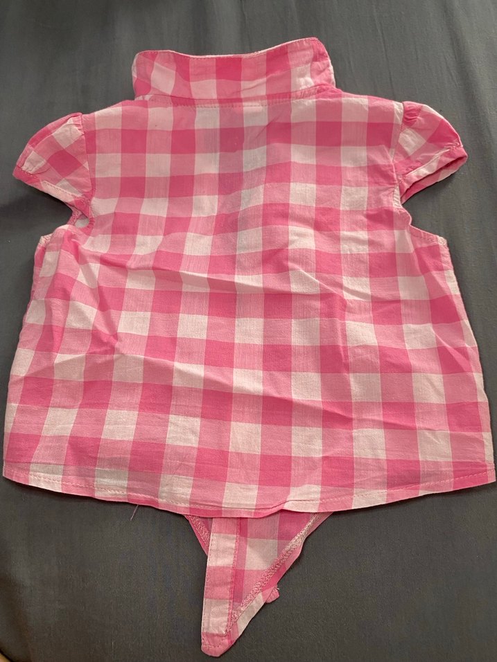 Kız Çocuk Pembe Kareli Kısa Kollu Gömlek - Görsel 3