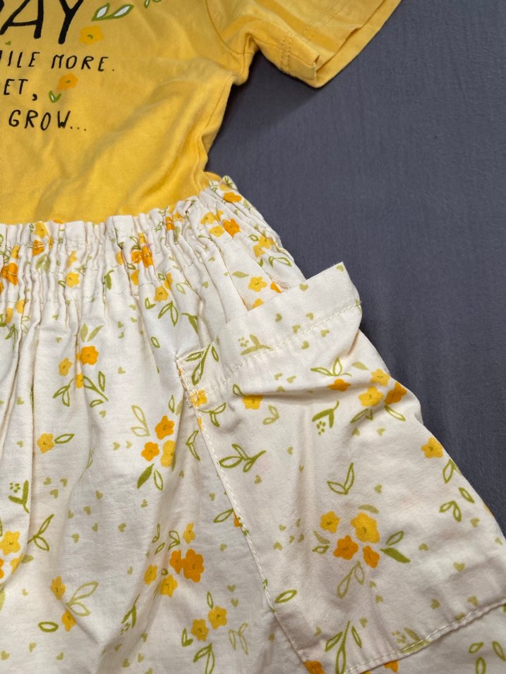 Sarı Çiçekli Kız Çocuk Elbise - Görsel 2