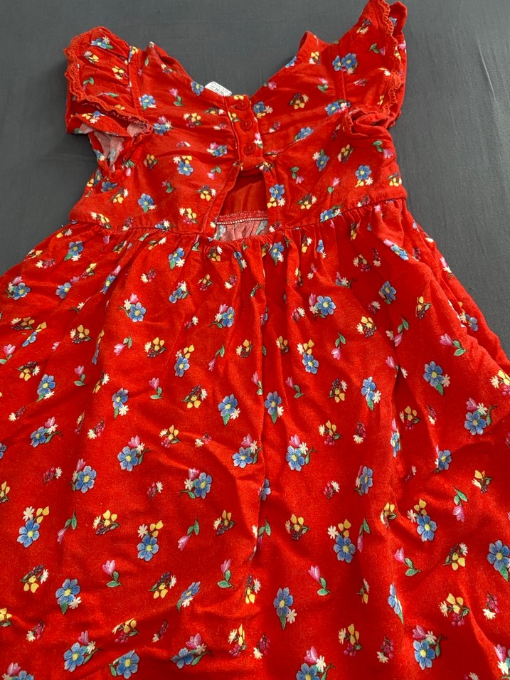 Kız Çocuk Kırmızı Çiçekli Fırfırlı Elbise - Görsel 3