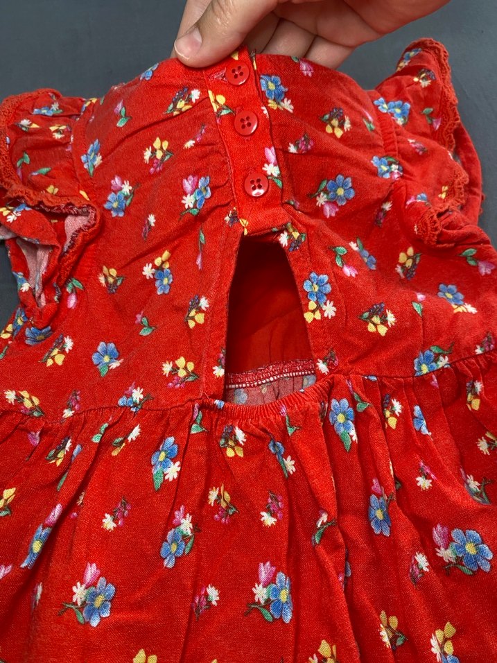 Kız Çocuk Kırmızı Çiçekli Fırfırlı Elbise - Görsel 4