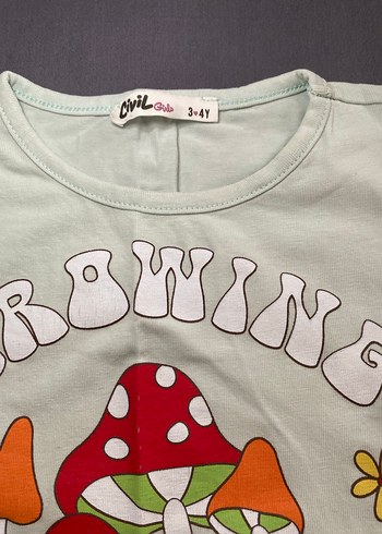 Çiçek ve Mantar Baskılı Kız Tişörtü - Görsel 3