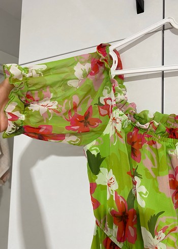 Yeşil Çiçekli Uzun Bohem Elbise - Görsel 5