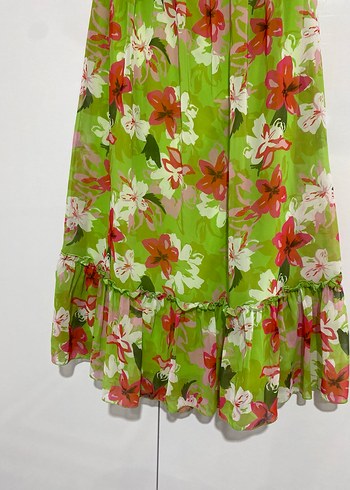 Yeşil Çiçekli Uzun Bohem Elbise - Görsel 3