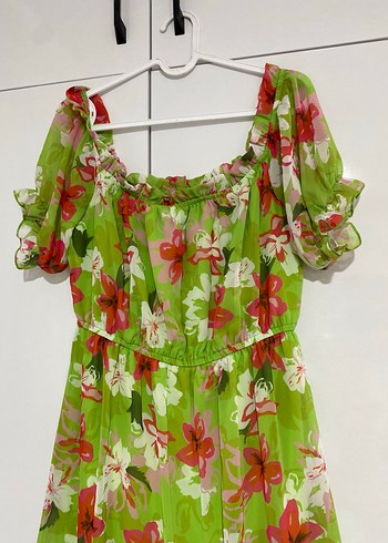 Yeşil Çiçekli Uzun Bohem Elbise - Görsel 2