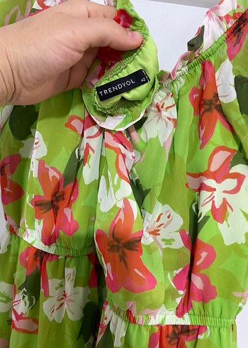 Yeşil Çiçekli Uzun Bohem Elbise - Görsel 4